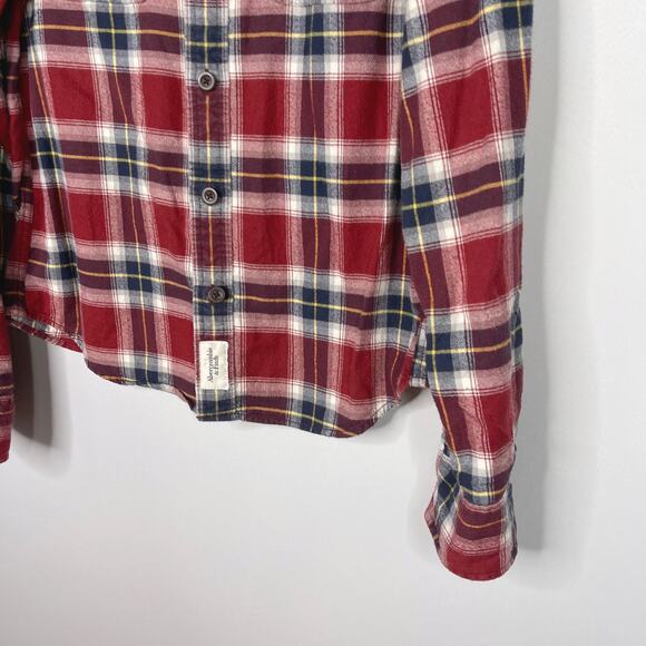 Abercrombie & Fitch Mens Large L Red Blue Plaid Flannel Button Down Shirt Cotton - Picture 4 of 7